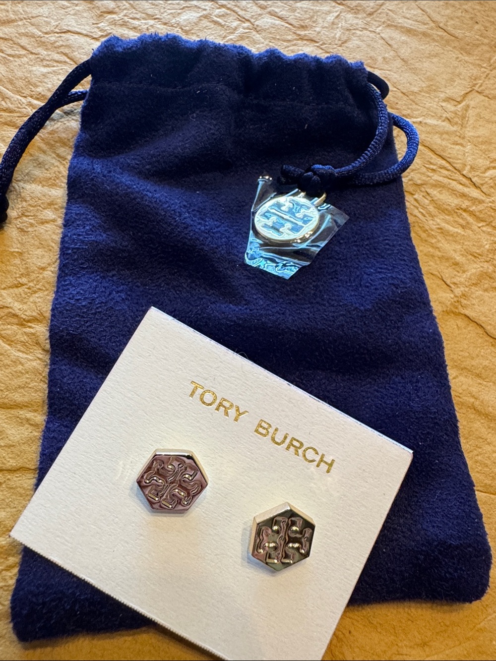 Tory Burch Hexagon Logo Yellow Gold-Tone Post Earrings